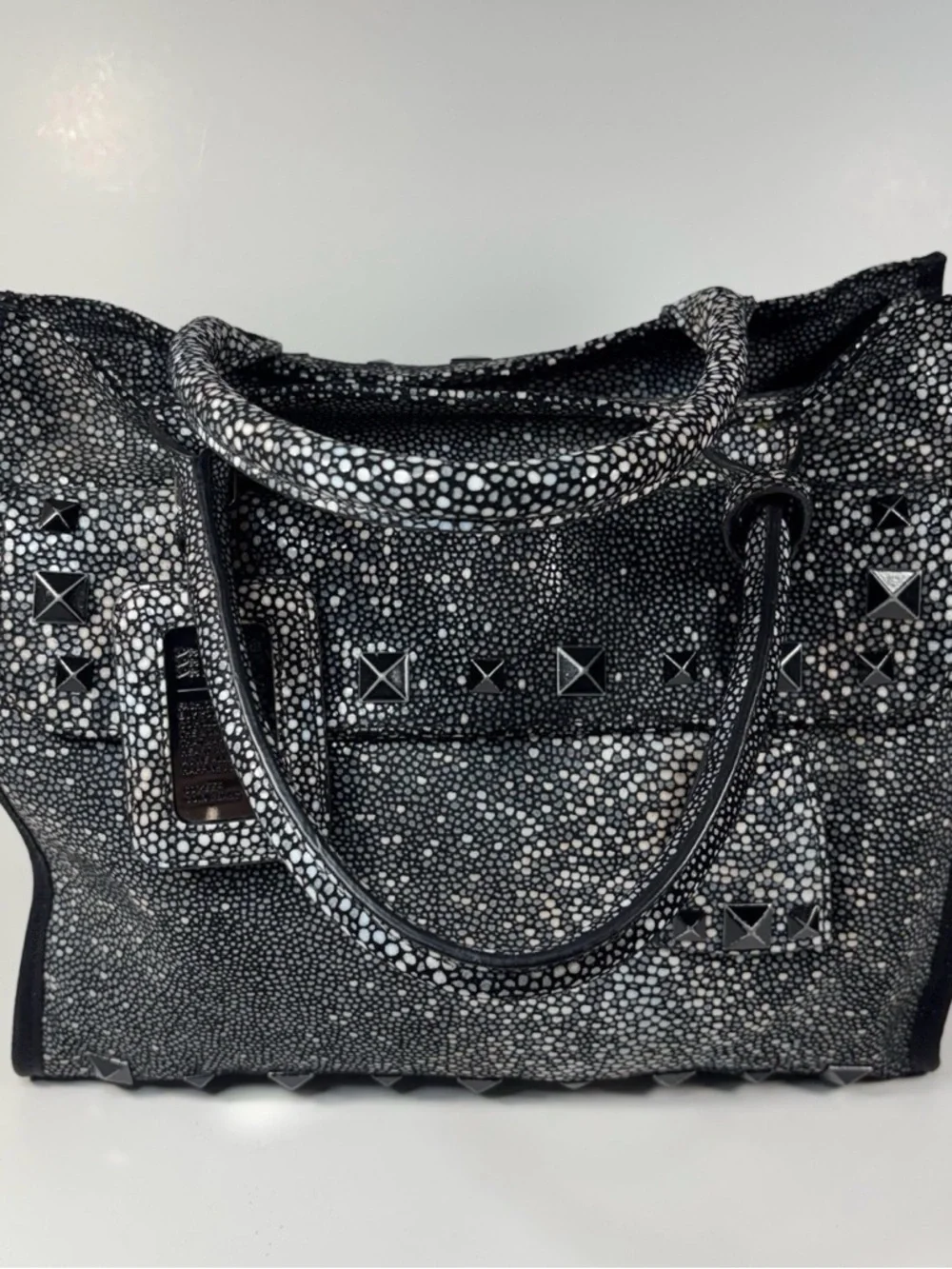 George Gina & Lucy Black White Leather Studded Handbag